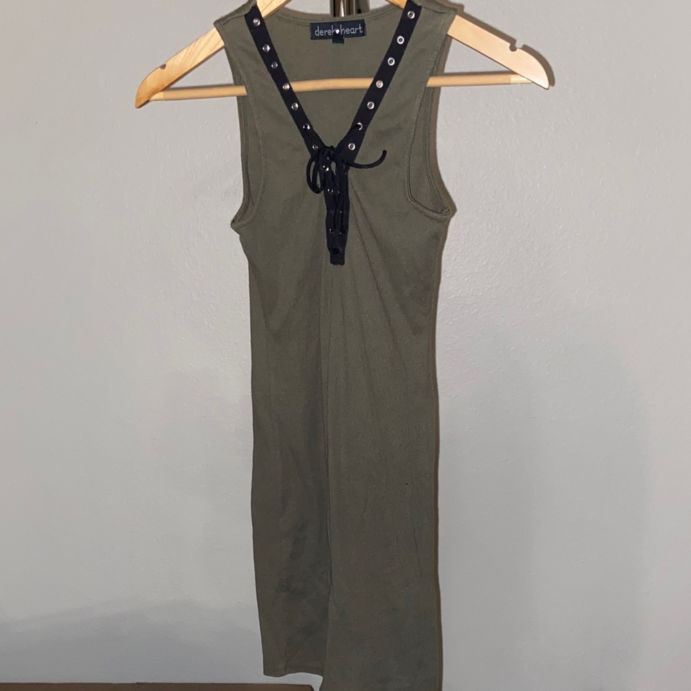 Derek Heart Olive Jumpsuit with Black Lace-Up